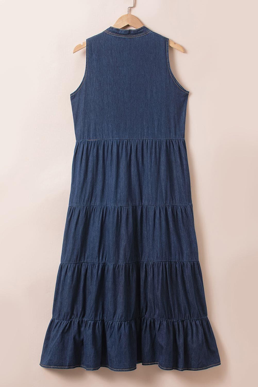 Kira Tie Neck Sleeveless Denim Dress - SwagglyLife Home & Fashion