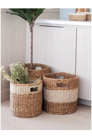 KORISSA Savar Hamper Basket with Handle - Natural (Set of 3) - SwagglyLife Home & Fashion