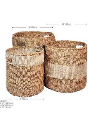 KORISSA Savar Hamper Basket with Handle - Natural (Set of 3) - SwagglyLife Home & Fashion