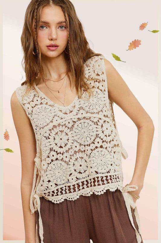 La Miel Self Side Tie Detailed Crochet Vest Top - SwagglyLife Home & Fashion