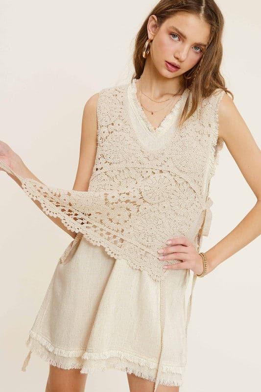 La Miel Self Side Tie Detailed Crochet Vest Top - SwagglyLife Home & Fashion