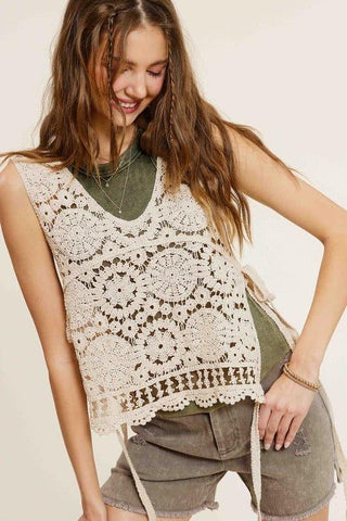 La Miel Self Side Tie Detailed Crochet Vest Top - SwagglyLife Home & Fashion