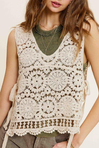 La Miel Self Side Tie Detailed Crochet Vest Top - SwagglyLife Home & Fashion