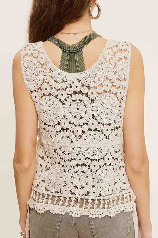 La Miel Self Side Tie Detailed Crochet Vest Top - SwagglyLife Home & Fashion