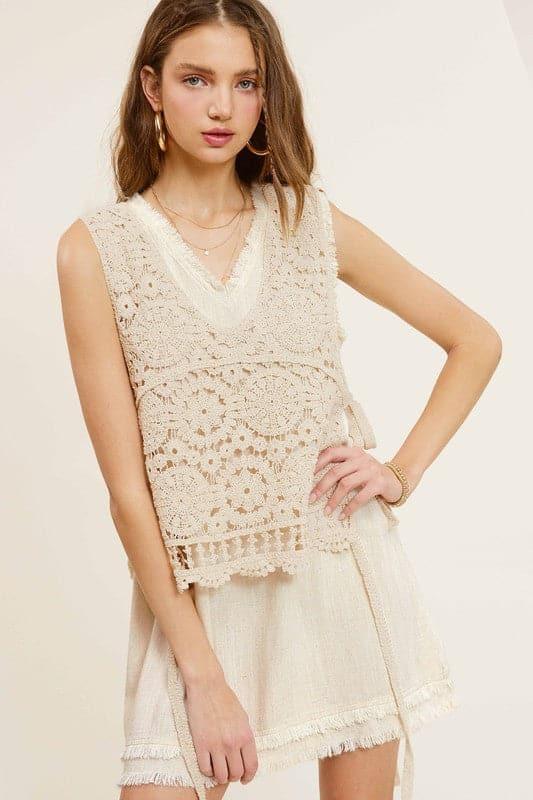 La Miel Self Side Tie Detailed Crochet Vest Top - SwagglyLife Home & Fashion