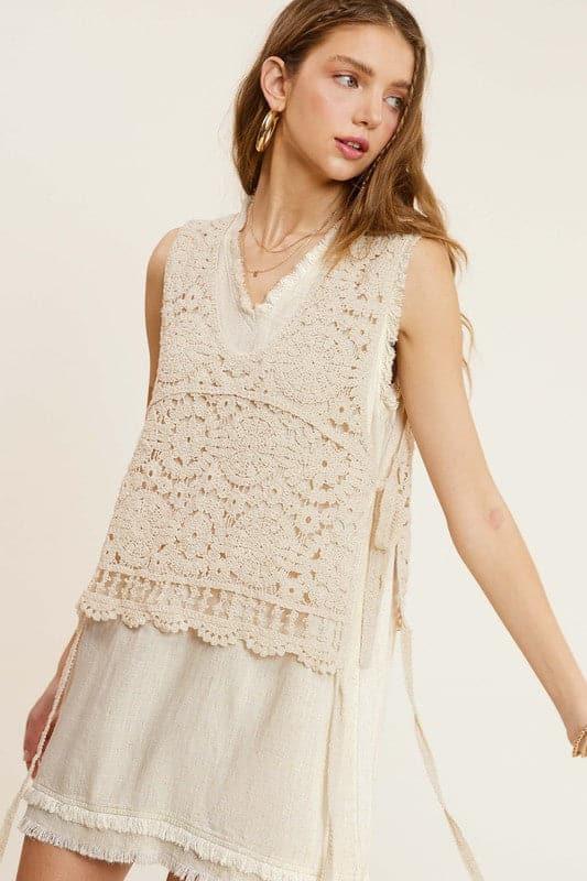 La Miel Self Side Tie Detailed Crochet Vest Top - SwagglyLife Home & Fashion