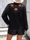 Lace Detail Cutout Long Sleeve Pullover Sweater, Multiple Colors - SwagglyLife Home & Fashion