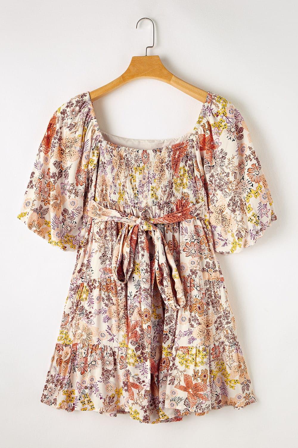 Lauren Tied Printed Half Sleeve Mini Dress - SwagglyLife Home & Fashion