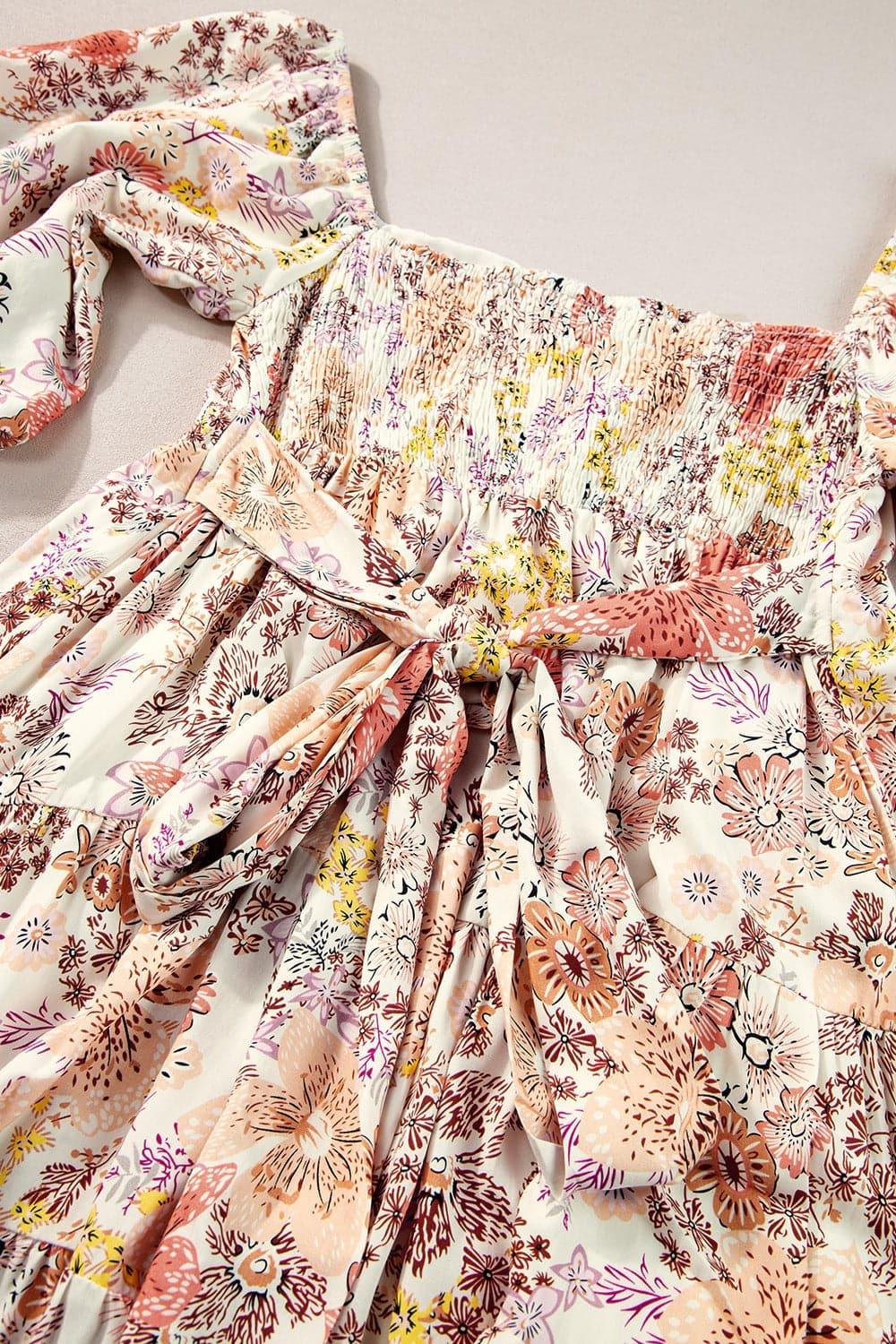 Lauren Tied Printed Half Sleeve Mini Dress - SwagglyLife Home & Fashion