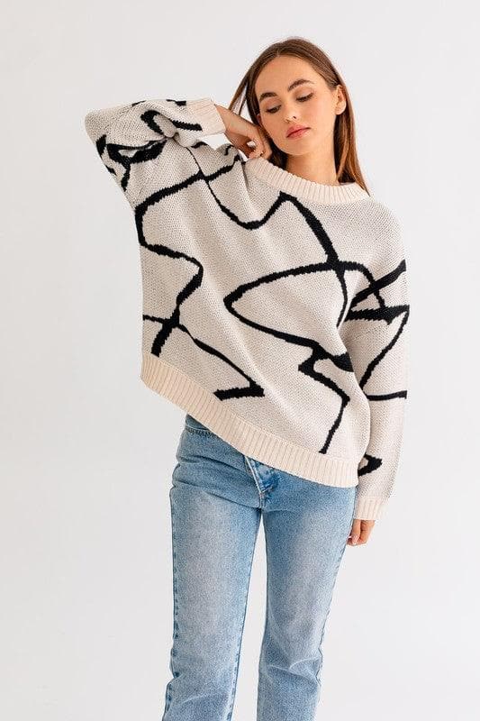 LE LIS Abstract Pattern Oversized Sweater Top - SwagglyLife Home & Fashion