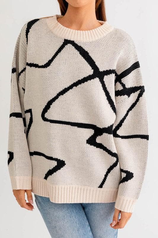 LE LIS Abstract Pattern Oversized Sweater Top - SwagglyLife Home & Fashion