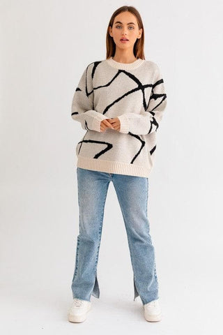 LE LIS Abstract Pattern Oversized Sweater Top - SwagglyLife Home & Fashion