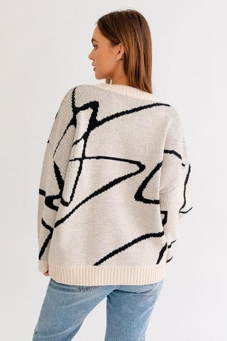 LE LIS Abstract Pattern Oversized Sweater Top - SwagglyLife Home & Fashion