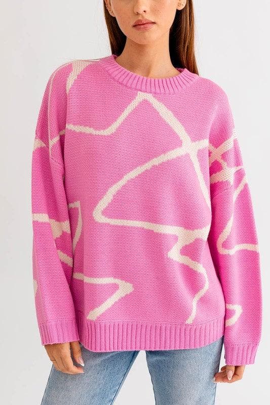 LE LIS Abstract Pattern Oversized Sweater Top - SwagglyLife Home & Fashion