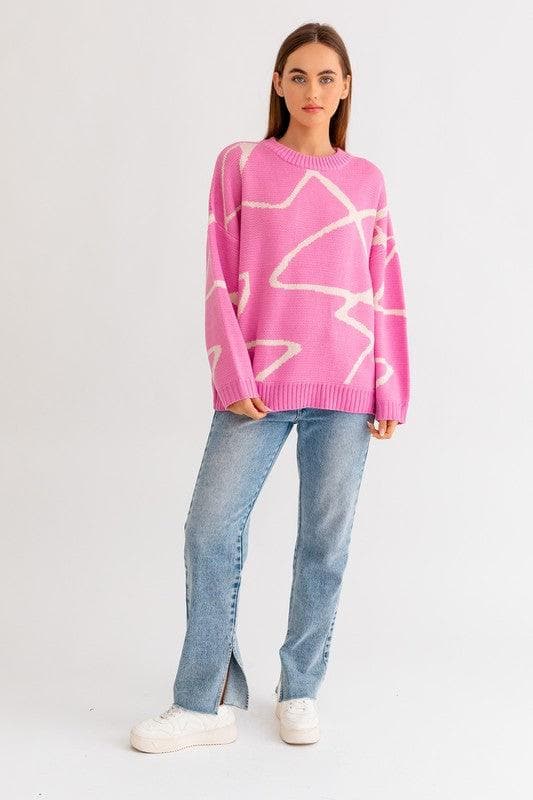 LE LIS Abstract Pattern Oversized Sweater Top - SwagglyLife Home & Fashion