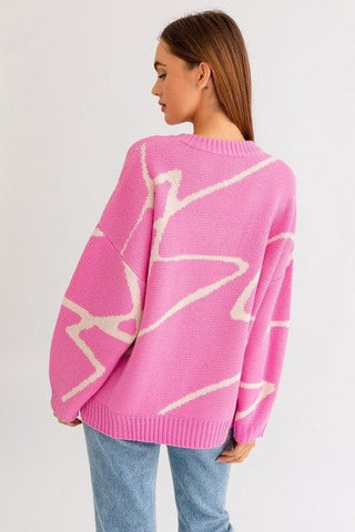 LE LIS Abstract Pattern Oversized Sweater Top - SwagglyLife Home & Fashion