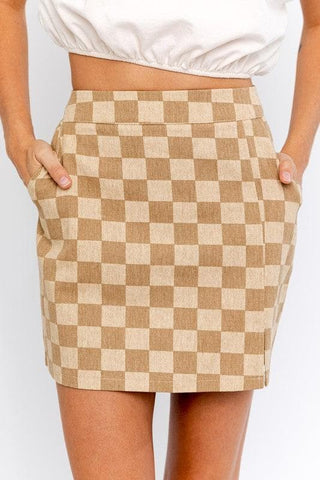 LE LIS Checkerboard Print Slit Mini Skirt, 2 Colors - SwagglyLife Home & Fashion