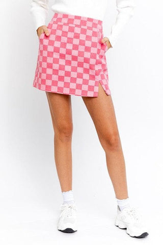 LE LIS Checkerboard Print Slit Mini Skirt, 2 Colors - SwagglyLife Home & Fashion