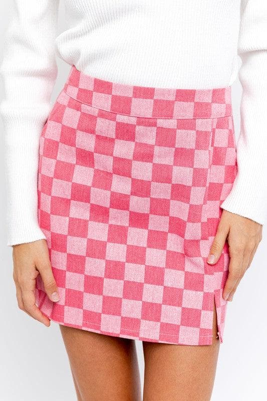 LE LIS Checkerboard Print Slit Mini Skirt, 2 Colors - SwagglyLife Home & Fashion