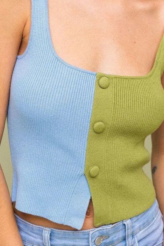 LE LIS Color Block Button Front Sweater Top - SwagglyLife Home & Fashion