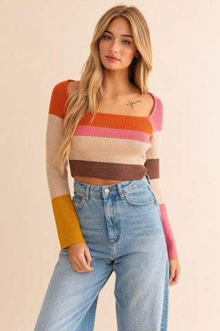 LE LIS Long Sleeve Color Block Stripe Knit Top - SwagglyLife Home & Fashion