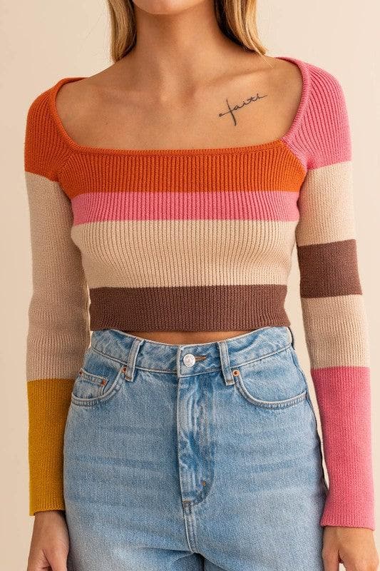 LE LIS Long Sleeve Color Block Stripe Knit Top - SwagglyLife Home & Fashion