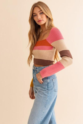 LE LIS Long Sleeve Color Block Stripe Knit Top - SwagglyLife Home & Fashion