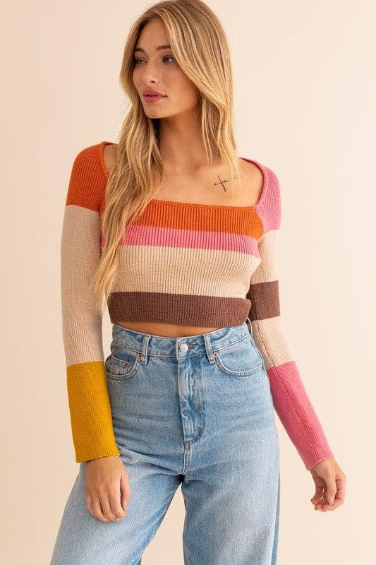 LE LIS Long Sleeve Color Block Stripe Knit Top - SwagglyLife Home & Fashion