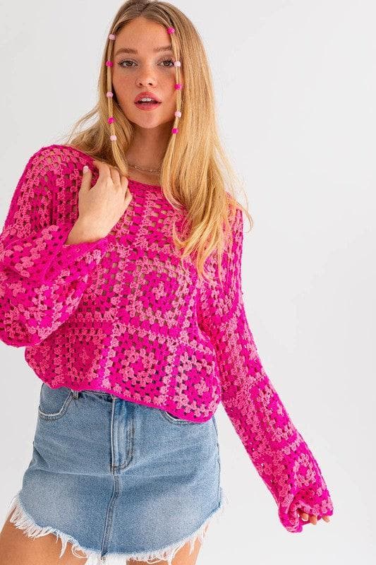 LE LIS Long Sleeve Crochet Top, 2 Colors - SwagglyLife Home & Fashion