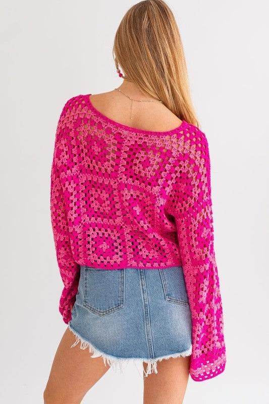 LE LIS Long Sleeve Crochet Top, 2 Colors - SwagglyLife Home & Fashion