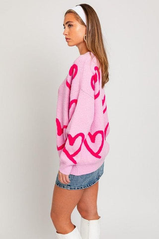 LE LIS Long Sleeve Round Neck Heart Printed Sweater - SwagglyLife Home & Fashion