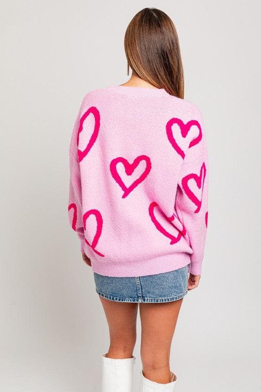 LE LIS Long Sleeve Round Neck Heart Printed Sweater - SwagglyLife Home & Fashion