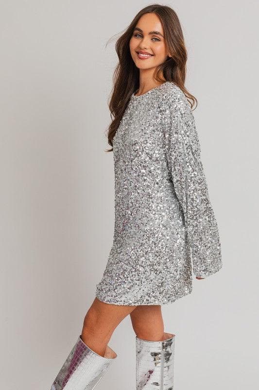 LE LIS Long Sleeve Sequin Mini Dress - SwagglyLife Home & Fashion