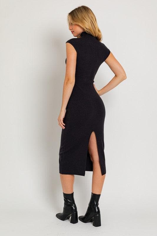 LE LIS Mock Neck Sweater Midi Dress - SwagglyLife Home & Fashion