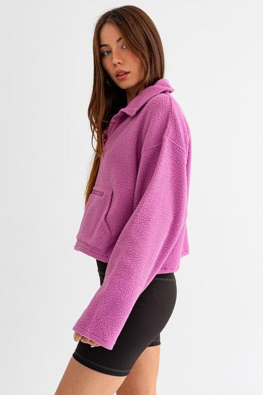 LE LIS Pocket Detail Boxy Fleece Pullover Sweater - SwagglyLife Home & Fashion