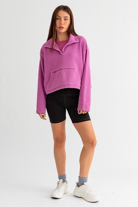 LE LIS Pocket Detail Boxy Fleece Pullover Sweater - SwagglyLife Home & Fashion