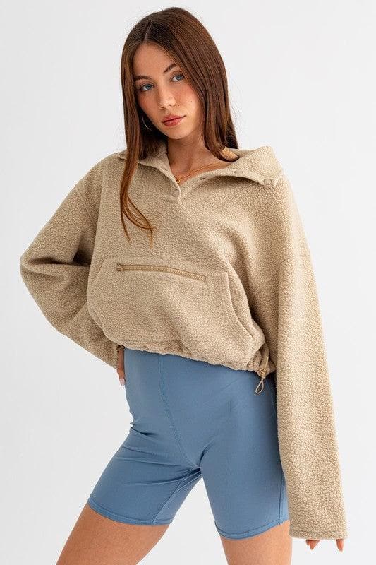 LE LIS Pocket Detail Boxy Fleece Pullover Sweater - SwagglyLife Home & Fashion