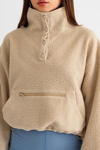 LE LIS Pocket Detail Boxy Fleece Pullover Sweater - SwagglyLife Home & Fashion