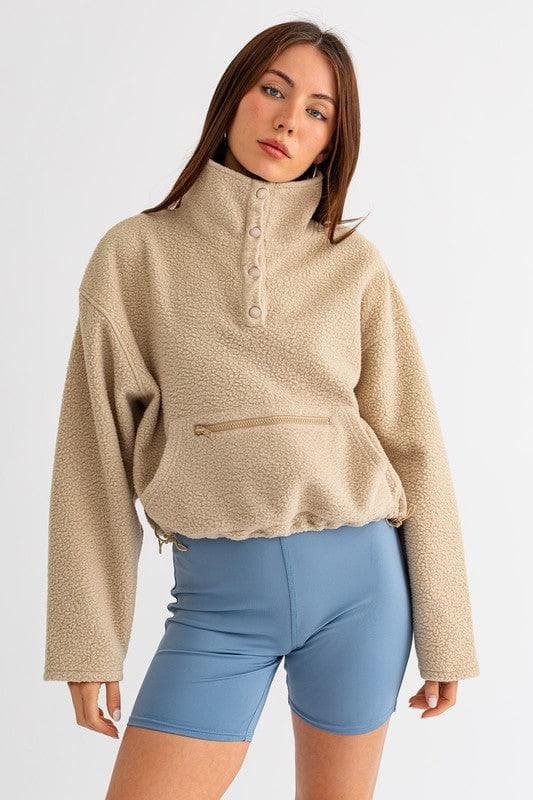 LE LIS Pocket Detail Boxy Fleece Pullover Sweater - SwagglyLife Home & Fashion