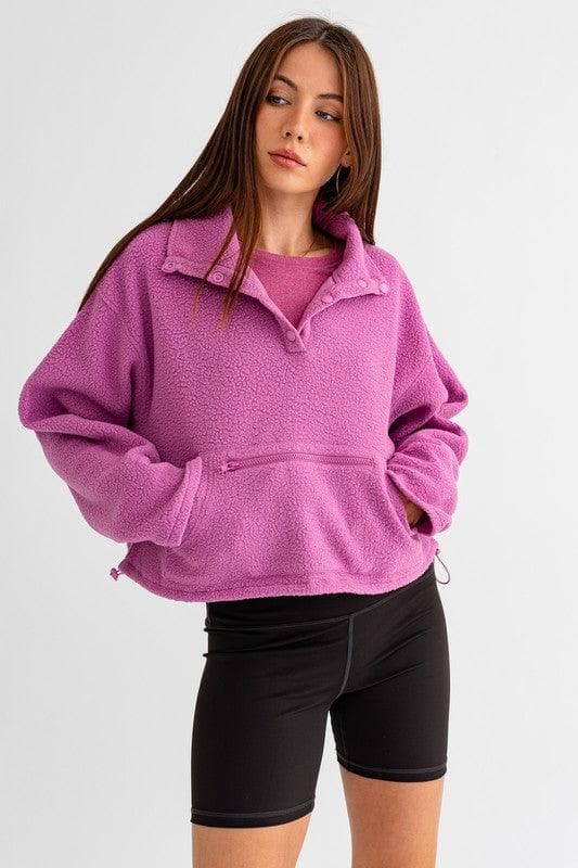 LE LIS Pocket Detail Boxy Fleece Pullover Sweater - SwagglyLife Home & Fashion