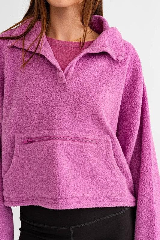 LE LIS Pocket Detail Boxy Fleece Pullover Sweater - SwagglyLife Home & Fashion