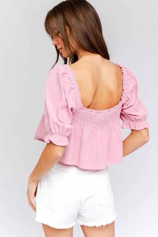 LE LIS Puff Sleeve Smocking Detail Flared Top - SwagglyLife Home & Fashion