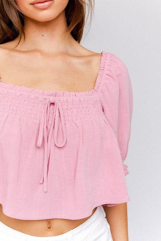 LE LIS Puff Sleeve Smocking Detail Flared Top - SwagglyLife Home & Fashion