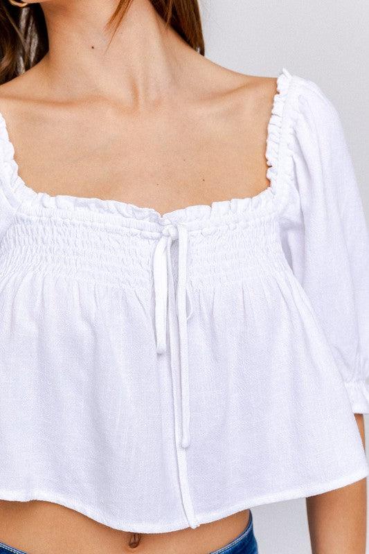 LE LIS Puff Sleeve Smocking Detail Flared Top - SwagglyLife Home & Fashion