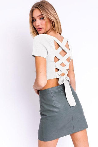 LE LIS Short Sleeve Criss Cross Back Knit Top - SwagglyLife Home & Fashion