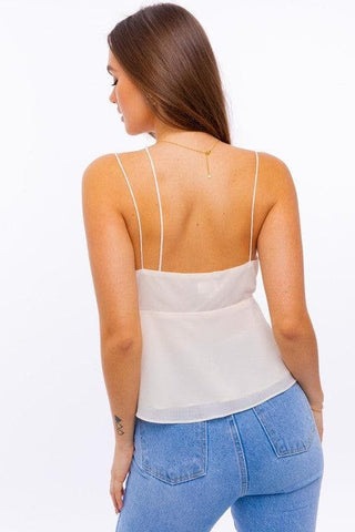 LE LIS Spaghetti Detail Cowl Neck Cami Top, Cream - SwagglyLife Home & Fashion