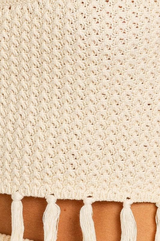 LE LIS Tassel Detail Spaghetti Sweater Crop Top - SwagglyLife Home & Fashion