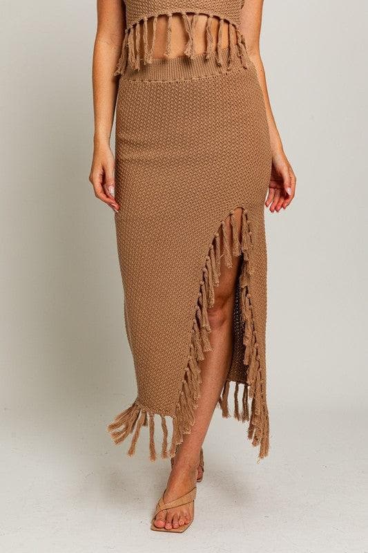 LE LIS Tassel Detail Sweater Midi Skirt - SwagglyLife Home & Fashion