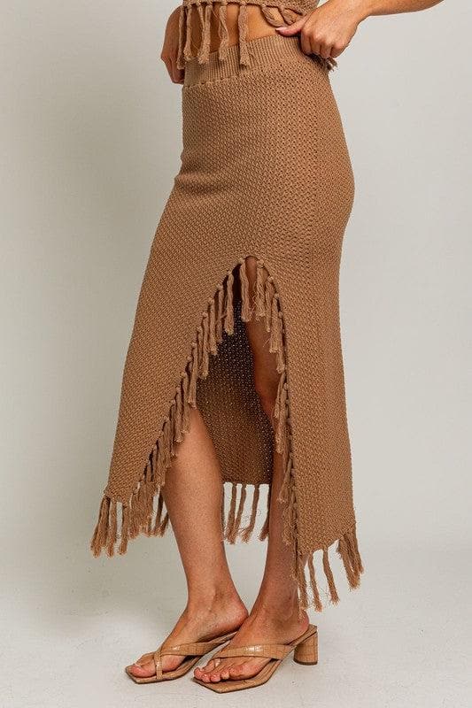 LE LIS Tassel Detail Sweater Midi Skirt - SwagglyLife Home & Fashion