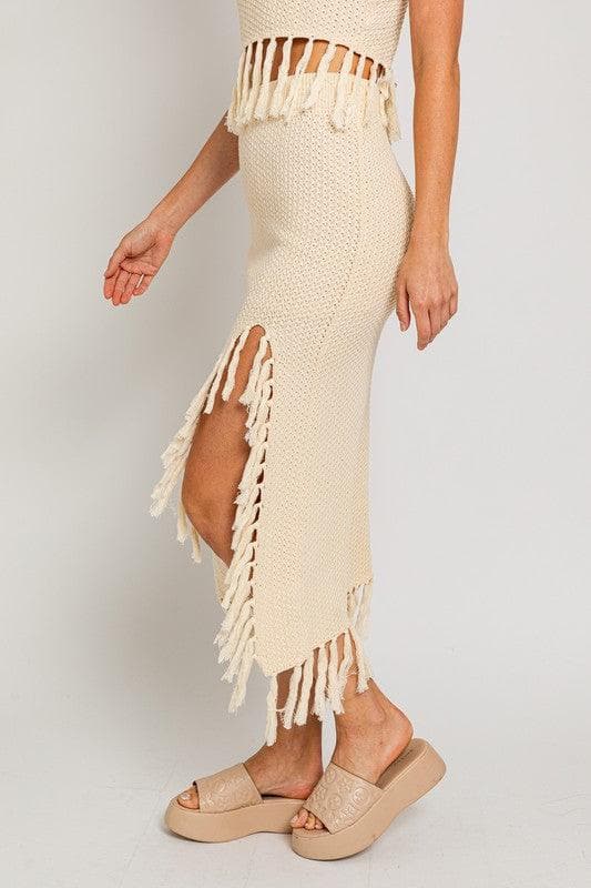 LE LIS Tassel Detail Sweater Midi Skirt - SwagglyLife Home & Fashion